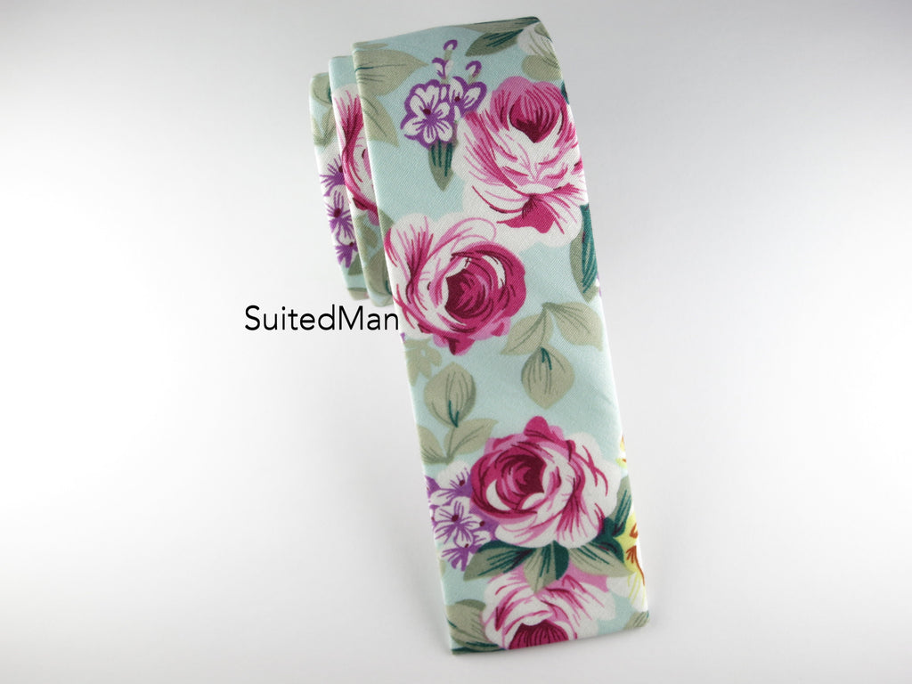 Floral Tie, Caribbean Rose, Flat End - SuitedMan