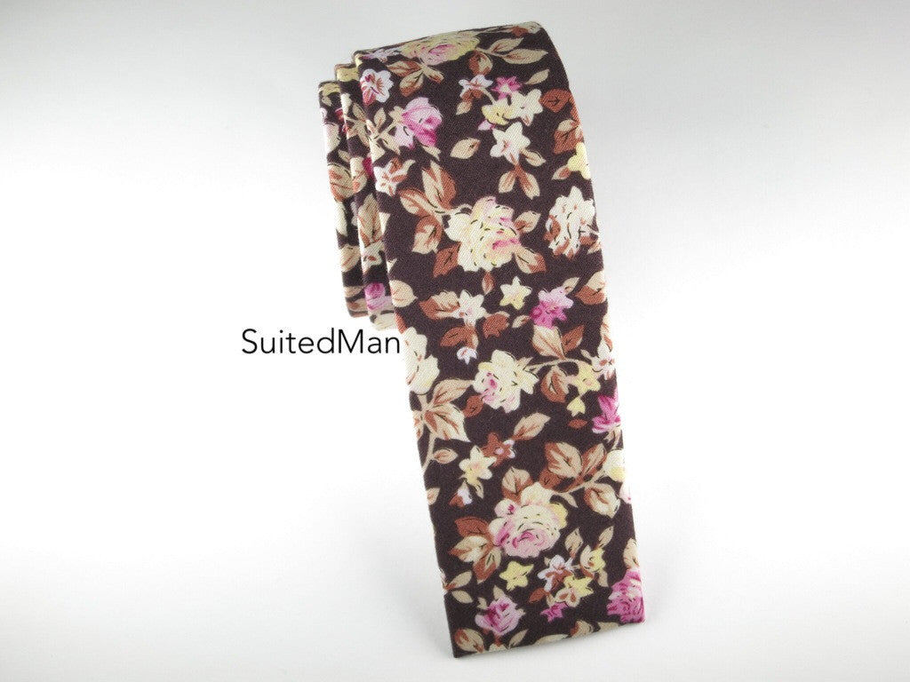 Floral Tie, Chocolate Rose, Flat End - SuitedMan