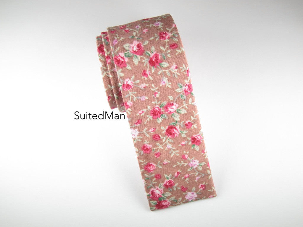 Floral Tie, Fleur Rouge, Flat End - SuitedMan