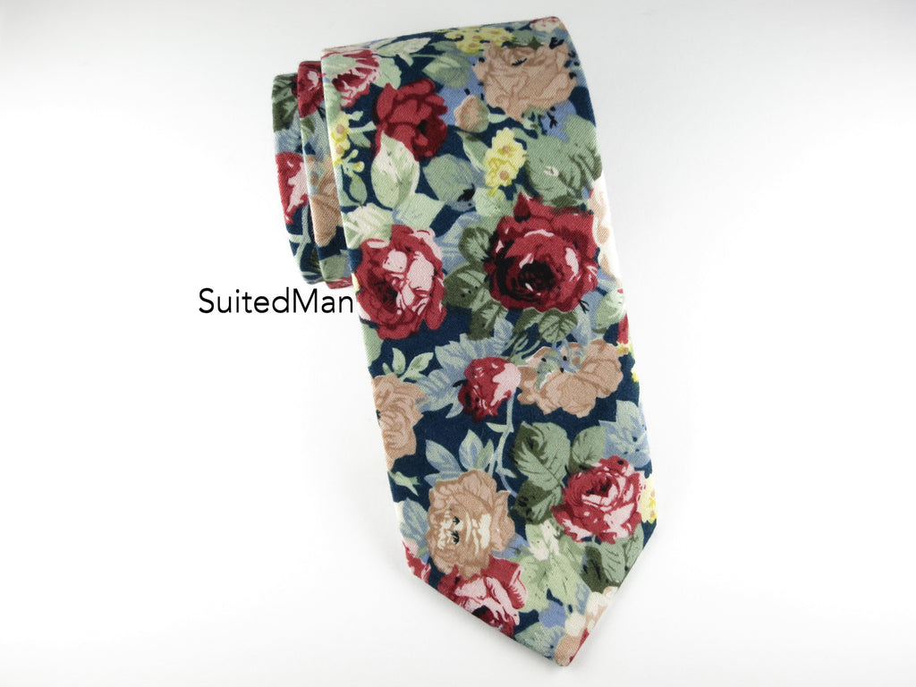 Floral Tie, Navy Red - SuitedMan