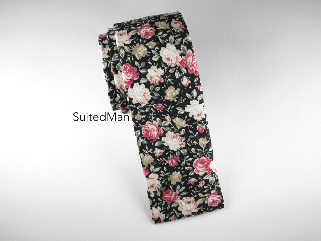 Floral Tie, Rose Noire, Flat End (Limited) - SuitedMan