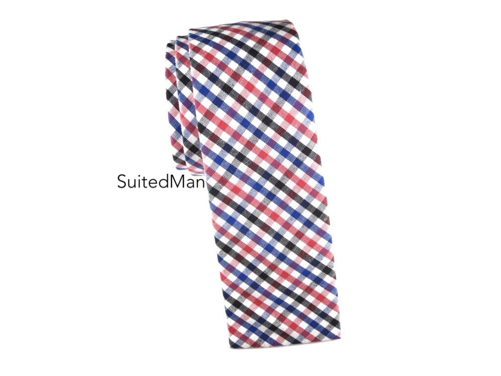 Tie, Gingham, Multicolor, Flat End - SuitedMan