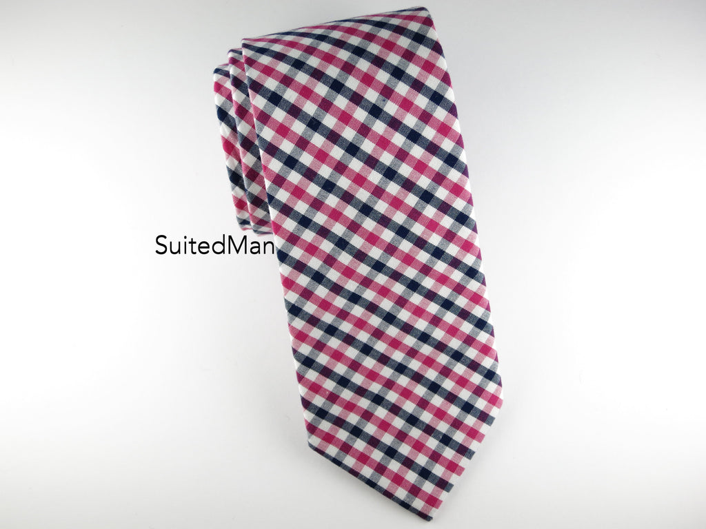 Tie, Gingham, Navy/Pink - SuitedMan