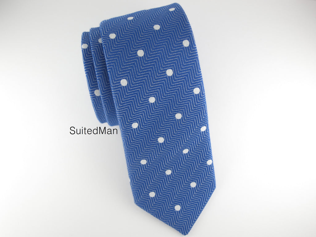Tie, Herringbone Dots, Blue - SuitedMan