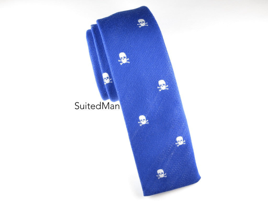 Tie, Skulls, Blue, Flat End - SuitedMan