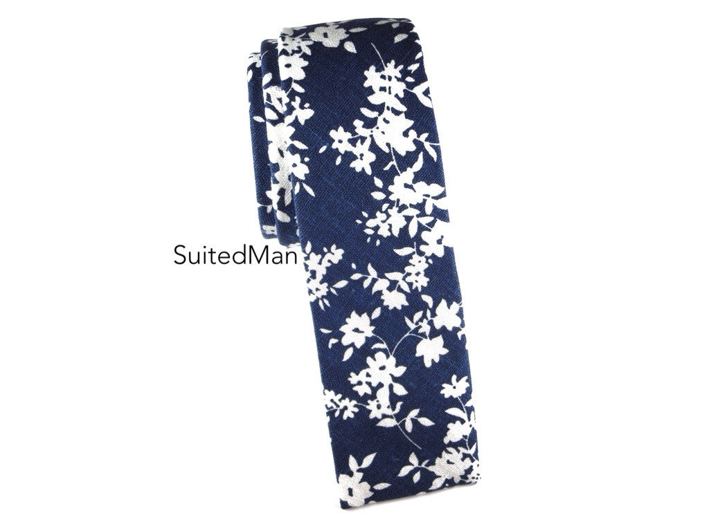 Floral Tie, Blue Floral, Flat End - SuitedMan