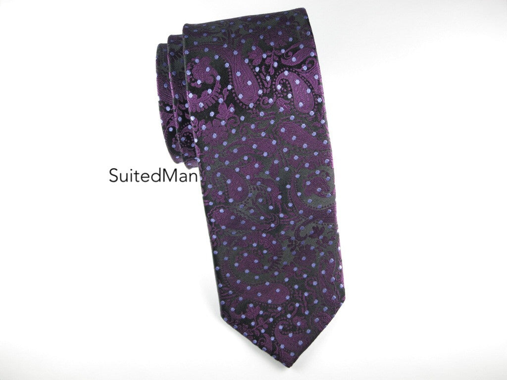 Tie, Pindot Paisley, Purple - SuitedMan