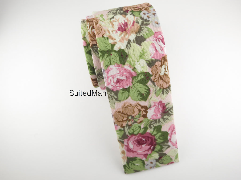 Floral Tie, Vintage Pink Floral, Flat End - SuitedMan