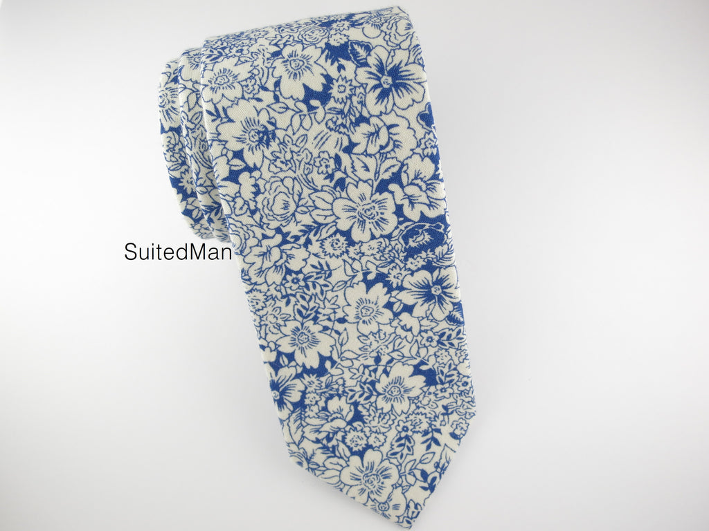Floral Tie, Vintage White/Blue Floral - SuitedMan