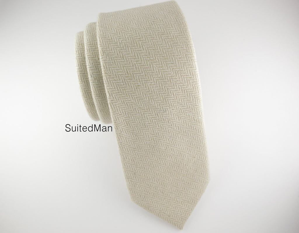 Tie, Wool, Antique White Herringbone - SuitedMan
