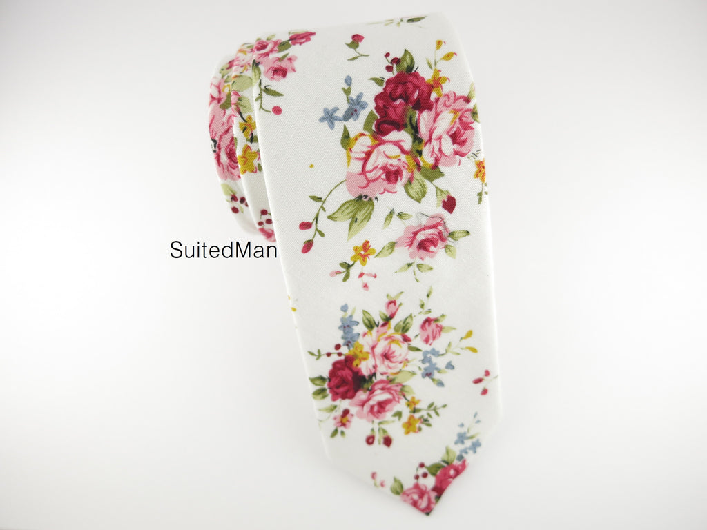 Floral Tie, White English Rose - SuitedMan
