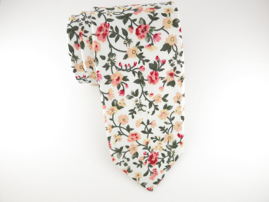 Floral Tie, White Fleurs Jolies - SuitedMan