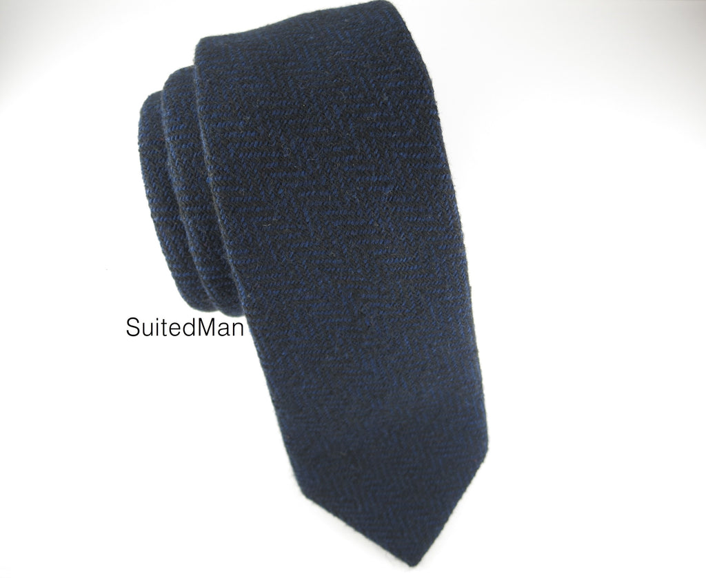 Tie, Wool, Navy Herringbone - SuitedMan