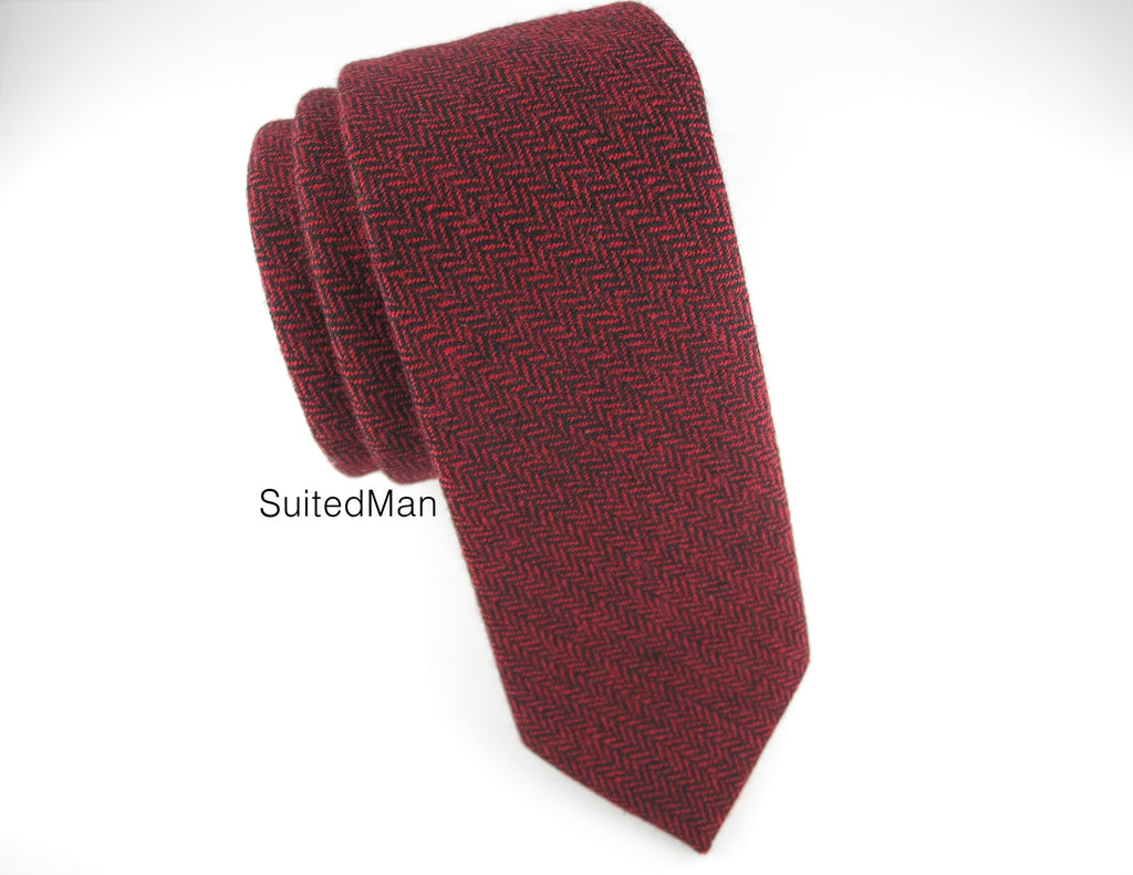Tie, Wool, Scarlet Herringbone - SuitedMan