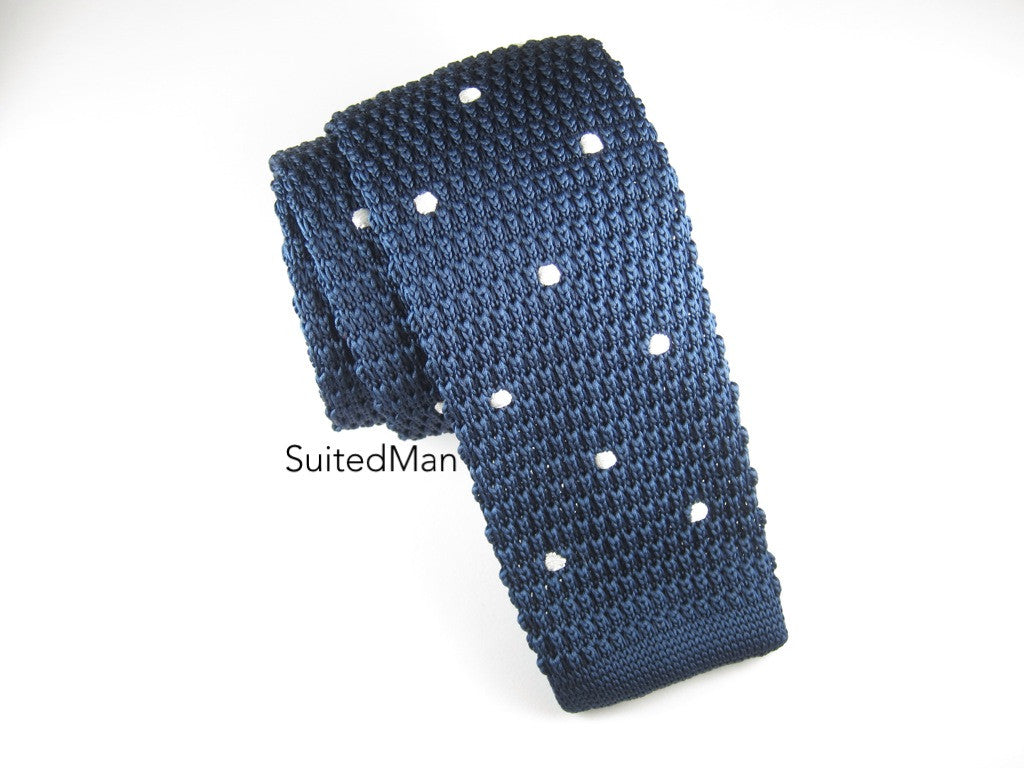 Knit Tie, Polka Dots, Navy/White - SuitedMan