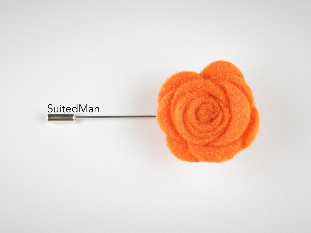 Pin Lapel Flower, Felt, Rose, Tangerine - SuitedMan