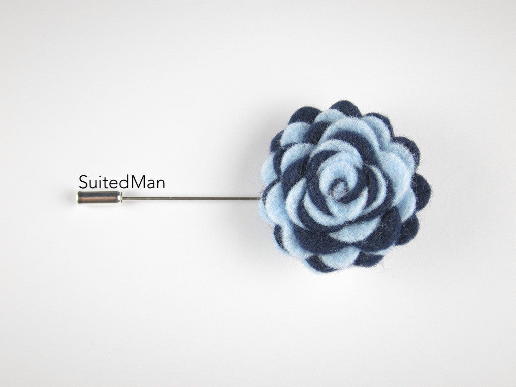 Pin Lapel Flower, Felt, Colorway, Baby Blue/Midnight Blue - SuitedMan