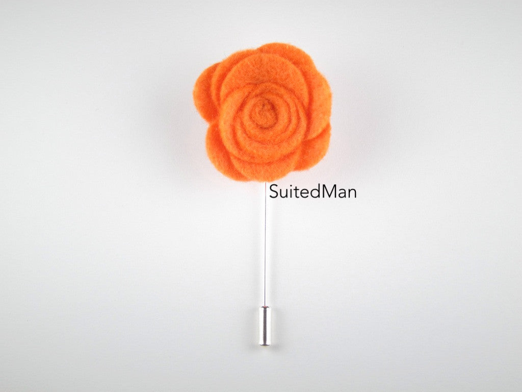 Pin Lapel Flower, Felt, Rose, Tangerine - SuitedMan