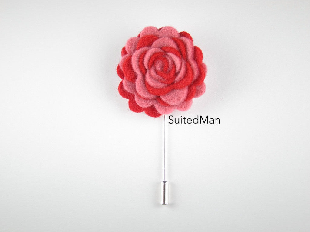 Pin Lapel Flower, Felt, Colorway, Shades of Red - SuitedMan