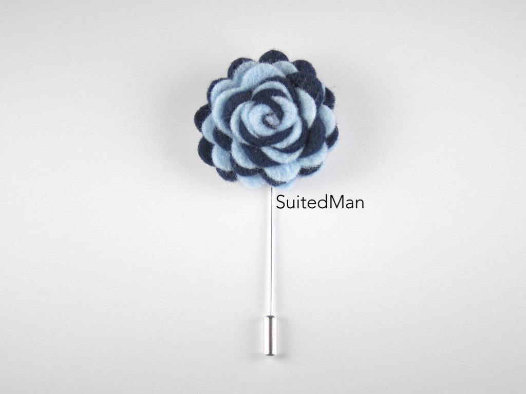 Pin Lapel Flower, Felt, Colorway, Baby Blue/Midnight Blue - SuitedMan