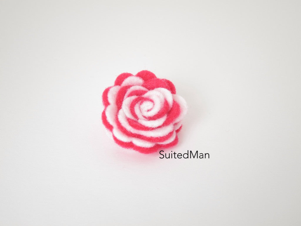 Lapel Flower, Felt, Two Tone, White/Neon Pink Colorway - SuitedMan