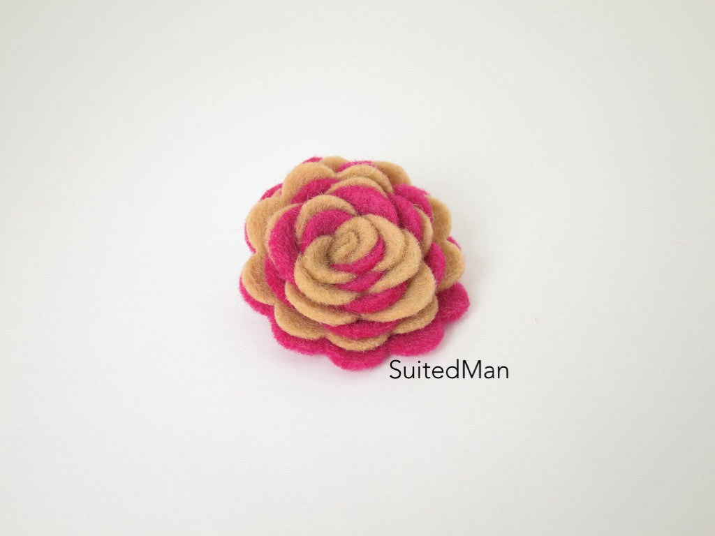 Lapel Flower, Felt, Two Tone, Mocha/Neon Pink Colorway - SuitedMan