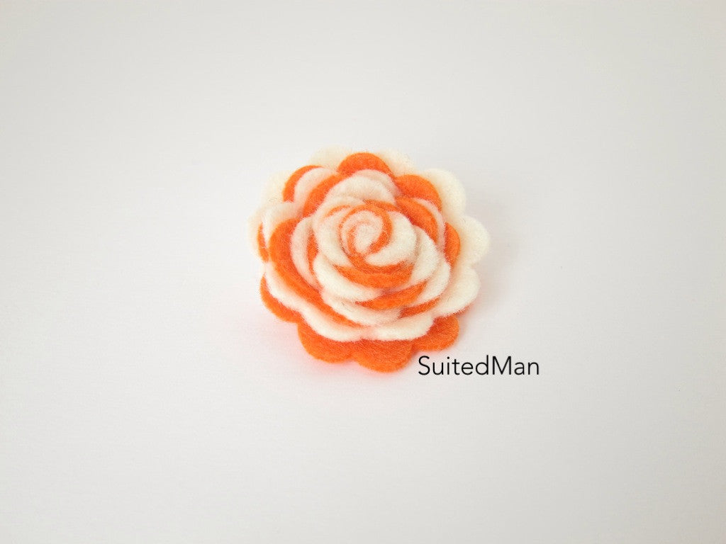 Lapel Flower, Felt, Two Tone, Cream/Tangerine Colorway - SuitedMan