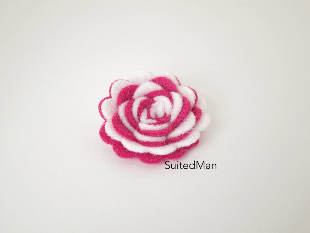 Lapel Flower, Felt, Two Tone, White/Magenta Colorway - SuitedMan