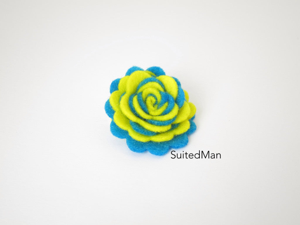 Lapel Flower, Felt, Two Tone, Mimosa/Aqua Blue Colorway - SuitedMan