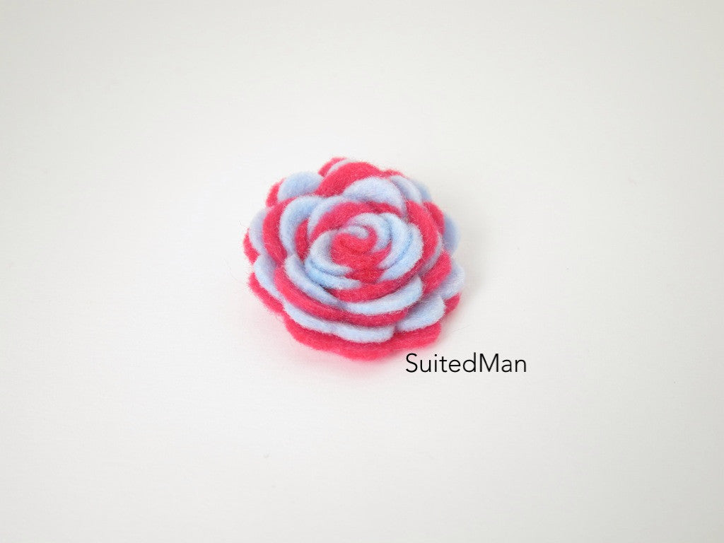 Lapel Flower, Felt, Two Tone, Baby Blue/Neon Pink Colorway - SuitedMan