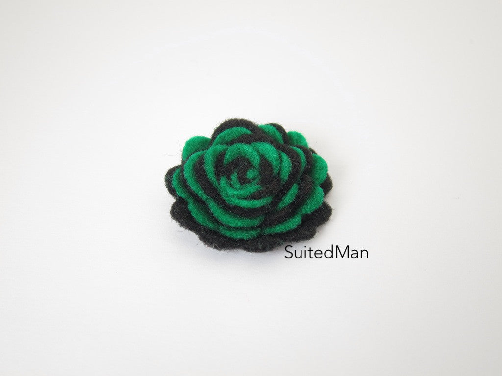 Lapel Flower, Felt, Two Tone, Emerald Green/Black Colorway - SuitedMan