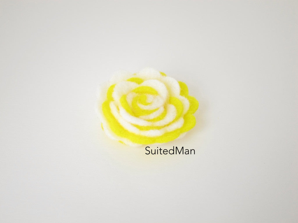 Lapel Flower, Felt, Two Tone, White/Yellow Colorway - SuitedMan