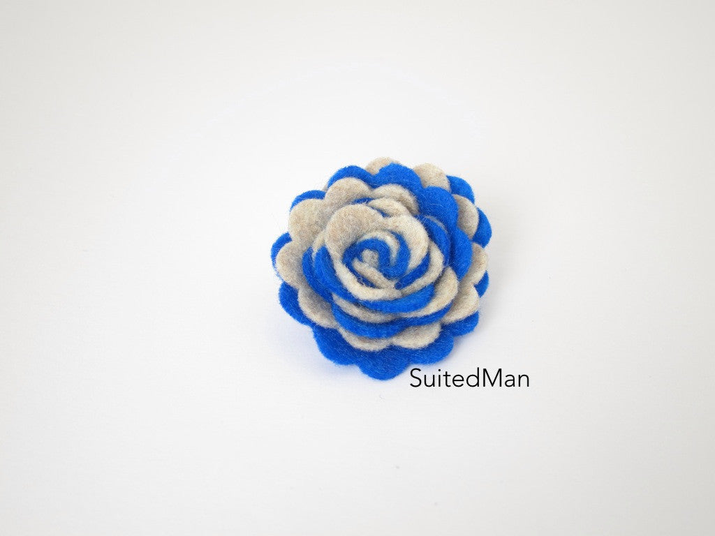 Lapel Flower, Felt, Two Tone, Burlap/Royal Blue Colorway - SuitedMan