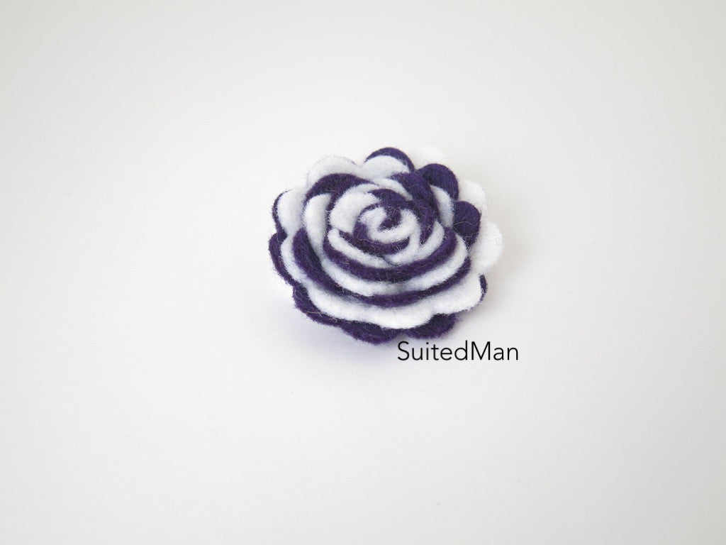 Lapel Flower, Felt, Two Tone, White/Deep Purple Colorway - SuitedMan