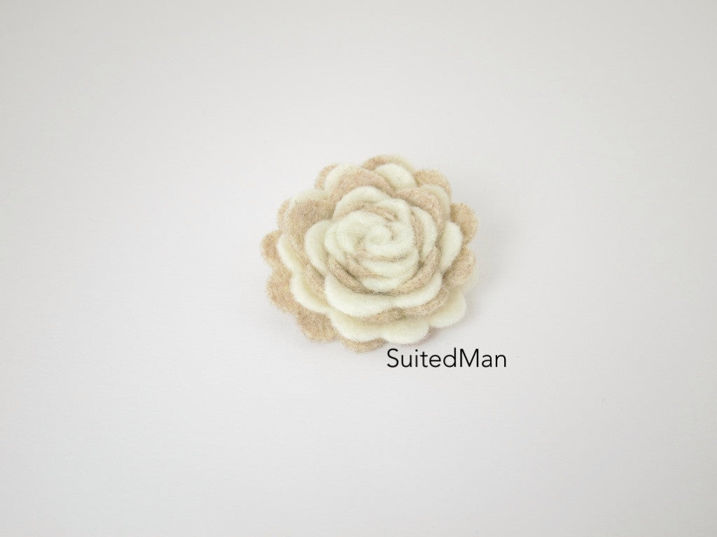 Lapel Flower, Felt, Two Tone, Cream/Burlap Colorway - SuitedMan