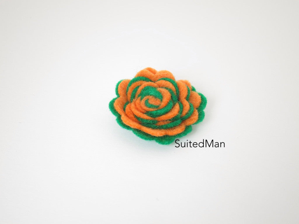 Lapel Flower, Felt, Two Tone, Green/Tangerine Colorway - SuitedMan
