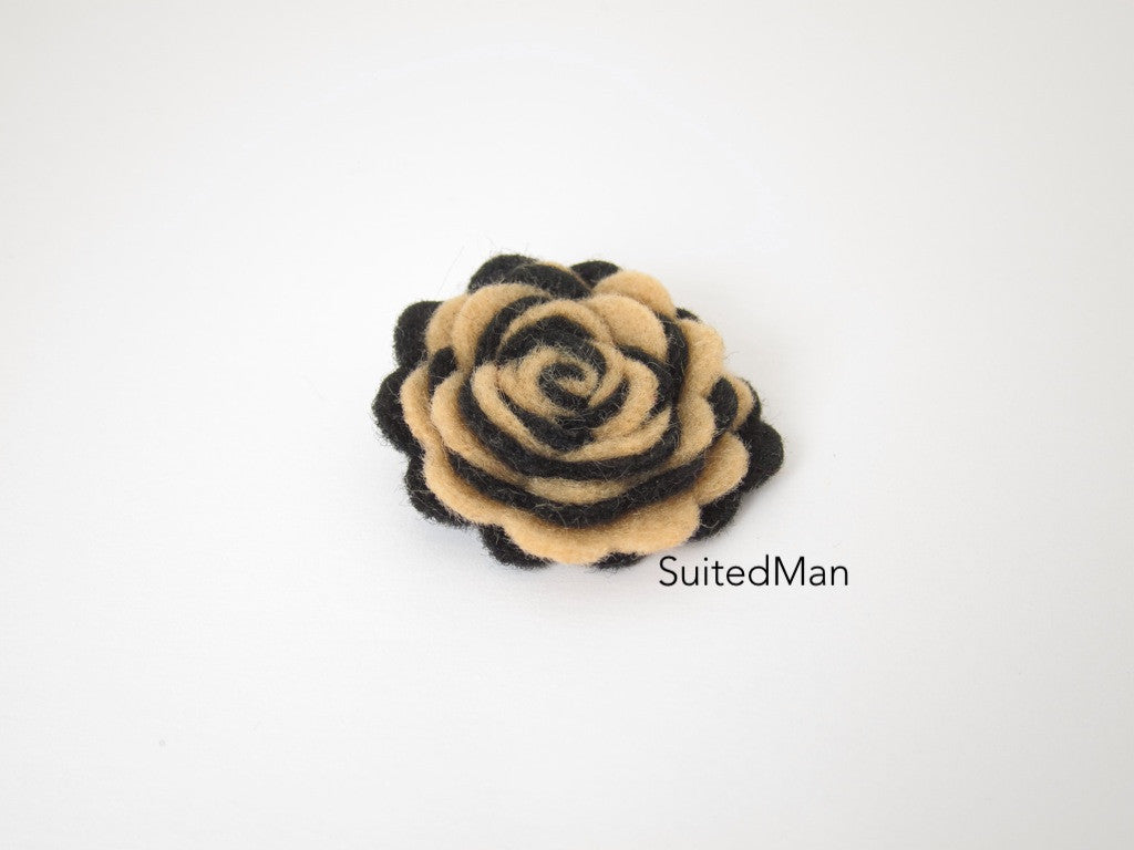 Lapel Flower, Felt, Two Tone, Mocha/Black Colorway - SuitedMan