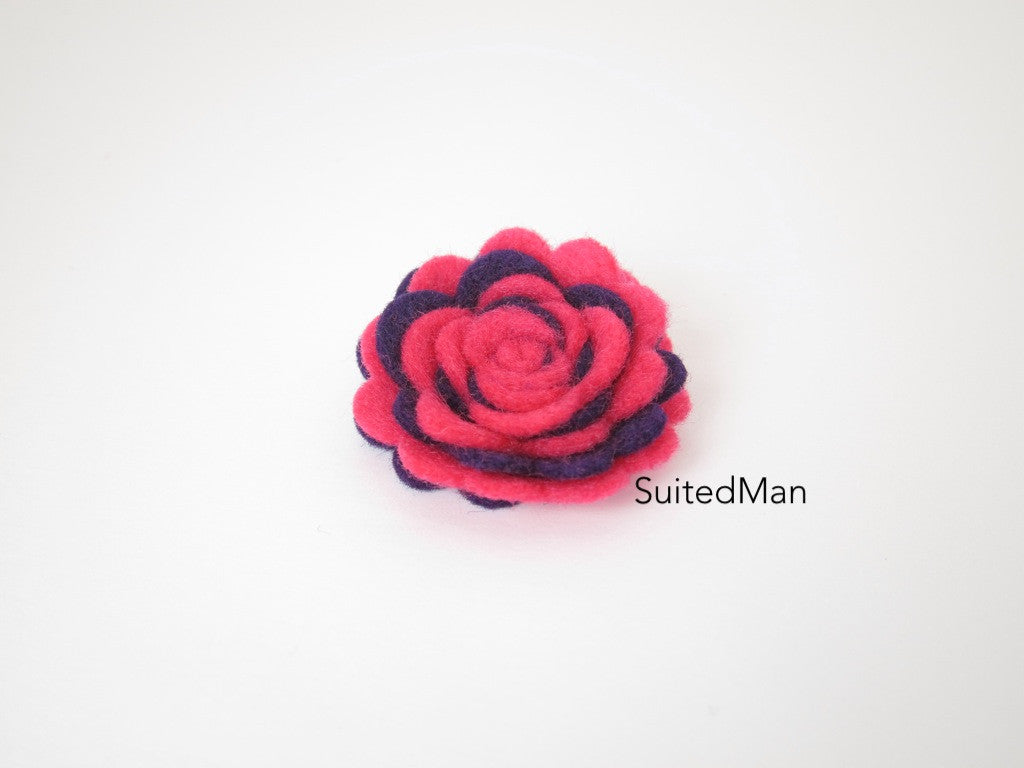 Lapel Flower, Felt, Two Tone, Neon Pink/Deep Purple Colorway - SuitedMan