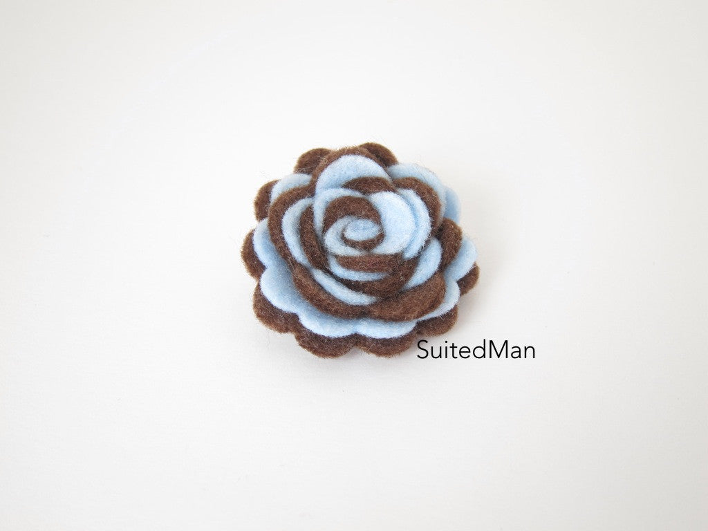Lapel Flower, Felt, Two Tone, Baby Blue/Brown Colorway - SuitedMan