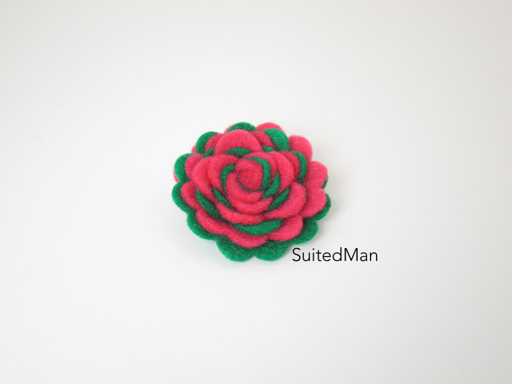 Lapel Flower, Felt, Two Tone, Neon Pink/Emerald Green Colorway - SuitedMan