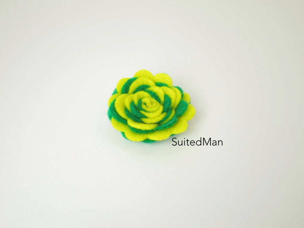 Lapel Flower, Felt, Two Tone, Yellow/Emerald Green Colorway - SuitedMan
