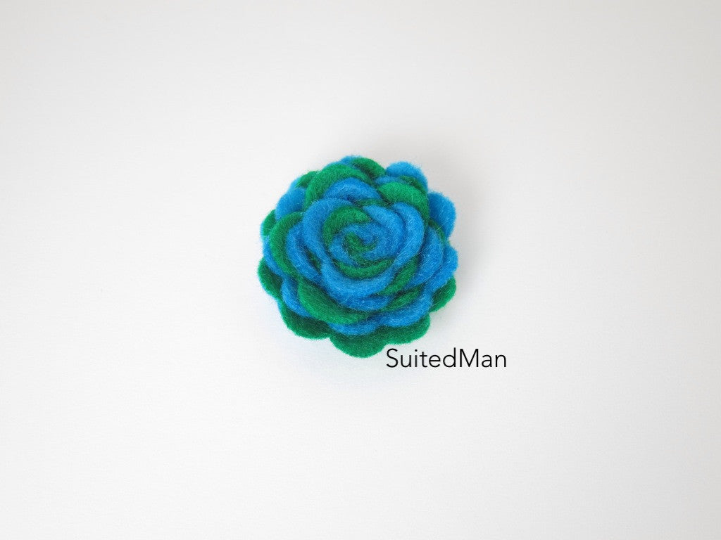 Lapel Flower, Felt, Two Tone, Aqua Blue/Emerald Green Colorway - SuitedMan