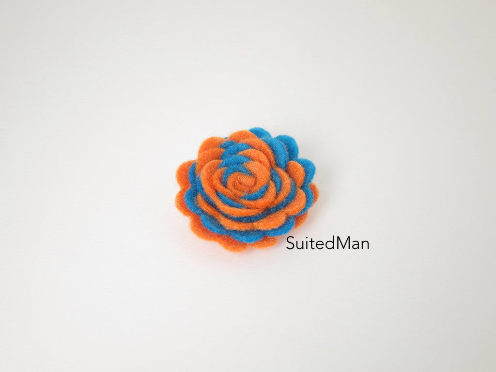 Lapel Flower, Felt, Two Tone, Aqua Blue/Tangerine Colorway - SuitedMan
