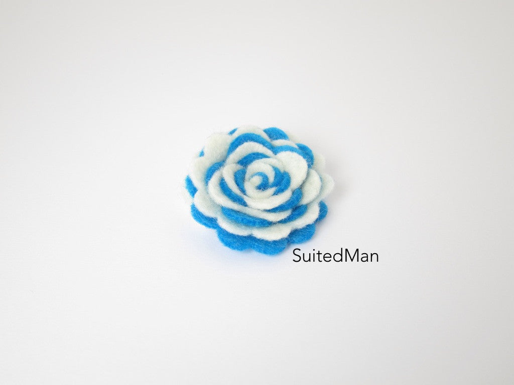 Lapel Flower, Felt, Two Tone, Cream/Aqua Blue Colorway - SuitedMan