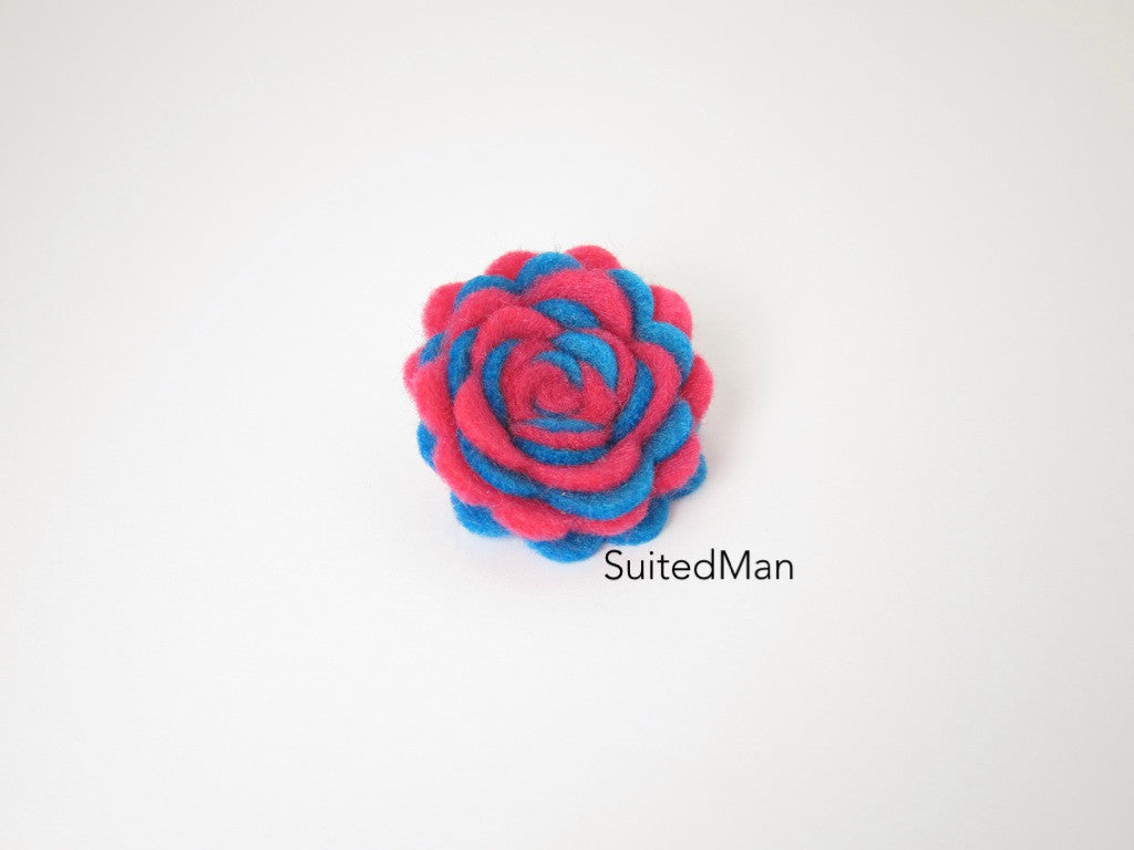 Lapel Flower, Felt, Two Tone, Neon Pink/Aqua Blue Colorway - SuitedMan