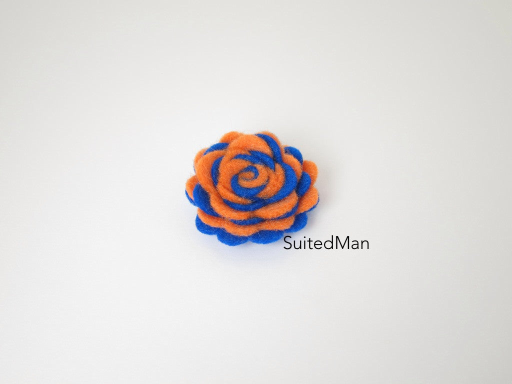 Lapel Flower, Felt, Two Tone, Tangerine/Royal Blue Colorway - SuitedMan