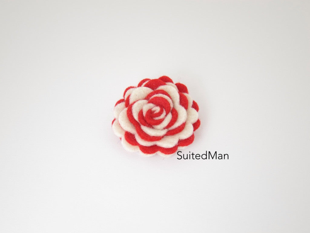 Lapel Flower, Felt, Two Tone, Cream/Red Colorway - SuitedMan