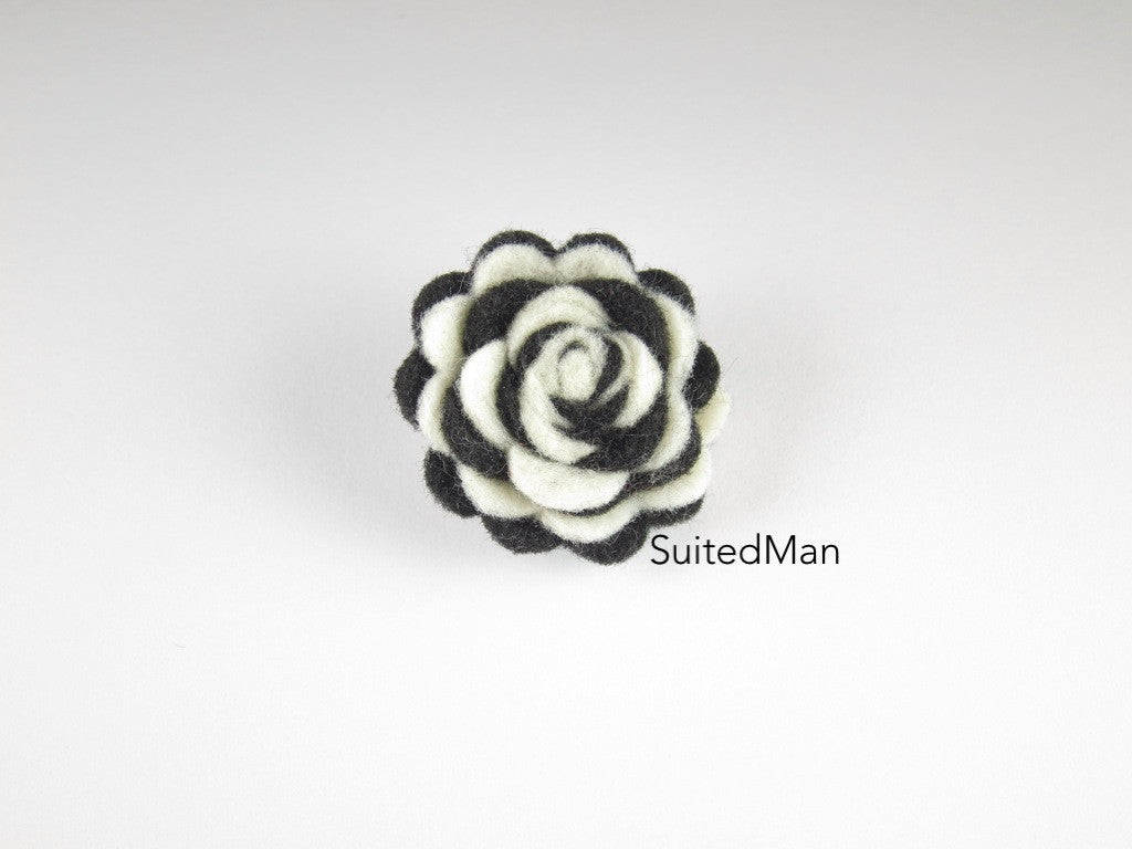 Lapel Flower, Felt, Two Tone, Cream/Black Colorway - SuitedMan