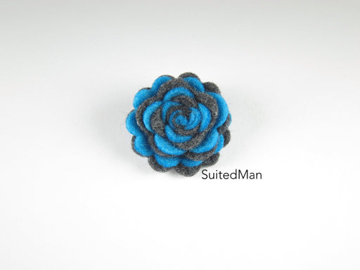 Lapel Flower, Felt, Two Tone, Aqua Blue/Dark Grey Colorway - SuitedMan