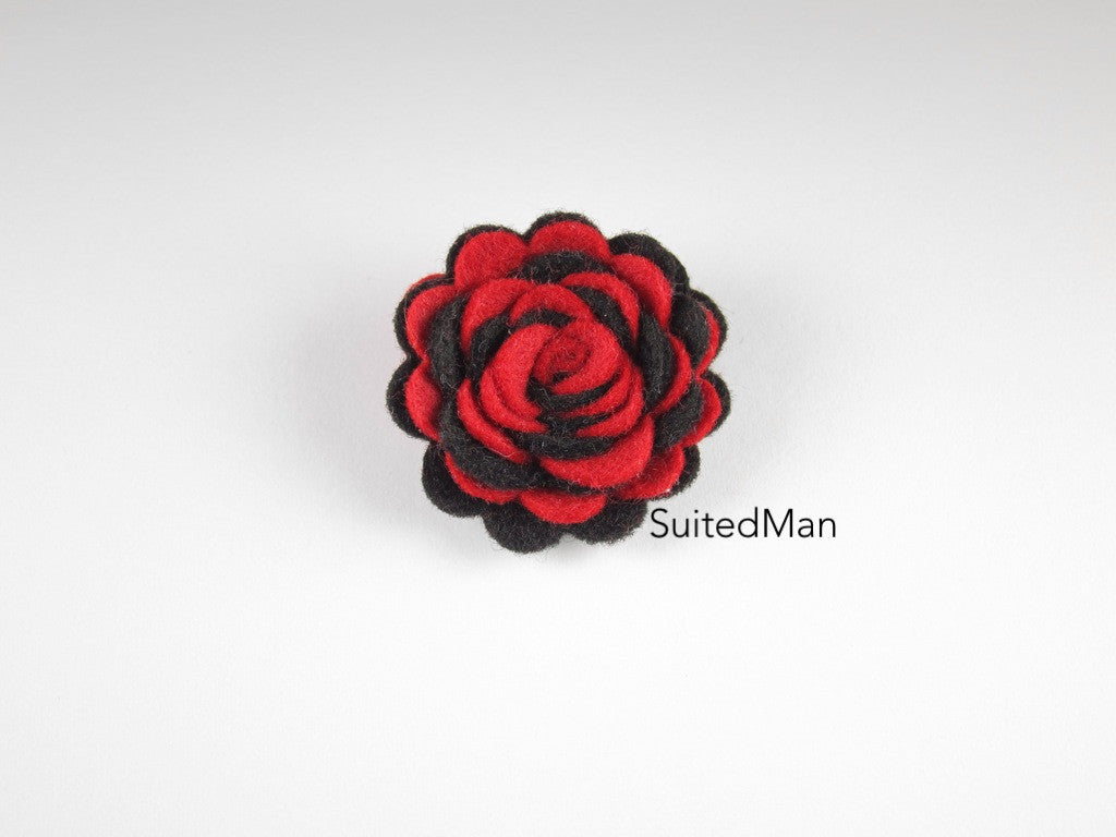 Lapel Flower, Felt, Two Tone, Red/Black Colorway - SuitedMan